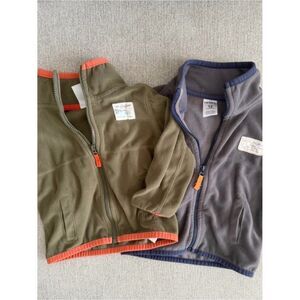 2 Carter's Little Explorer grey and khaki green fleece jackets Size 12 months